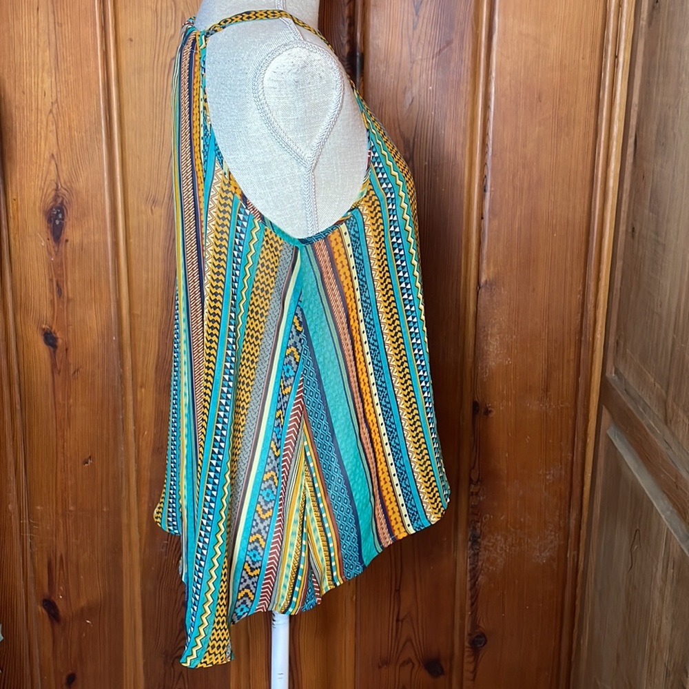 Umgee Sheer Teal & Orange Tribal Vertical Striped Tank Top - Picture 3 of 8